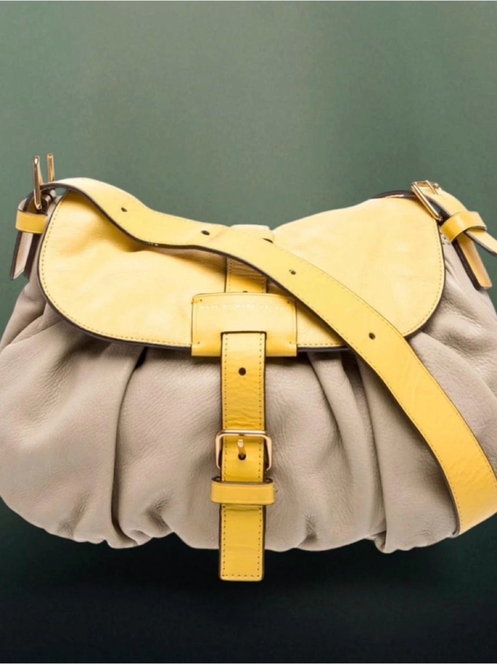 Yellow and Cream Leather Shoulder Bag
